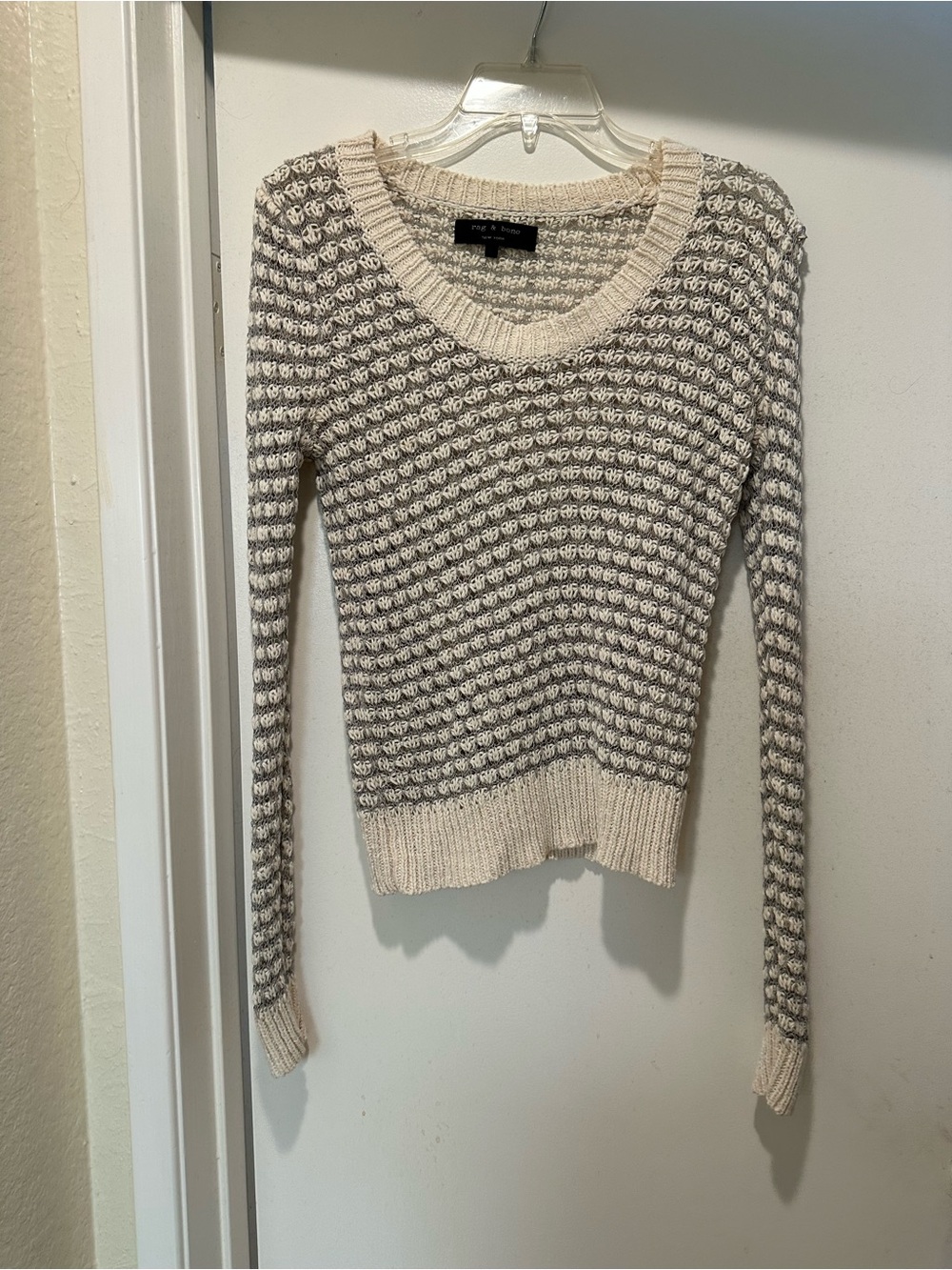 rag & bone Exeter Crew Neck Cream & Gray Open Neck Sweater Size Small